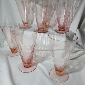 8 Vintage pink 6" footed water glasses, Depression glass
